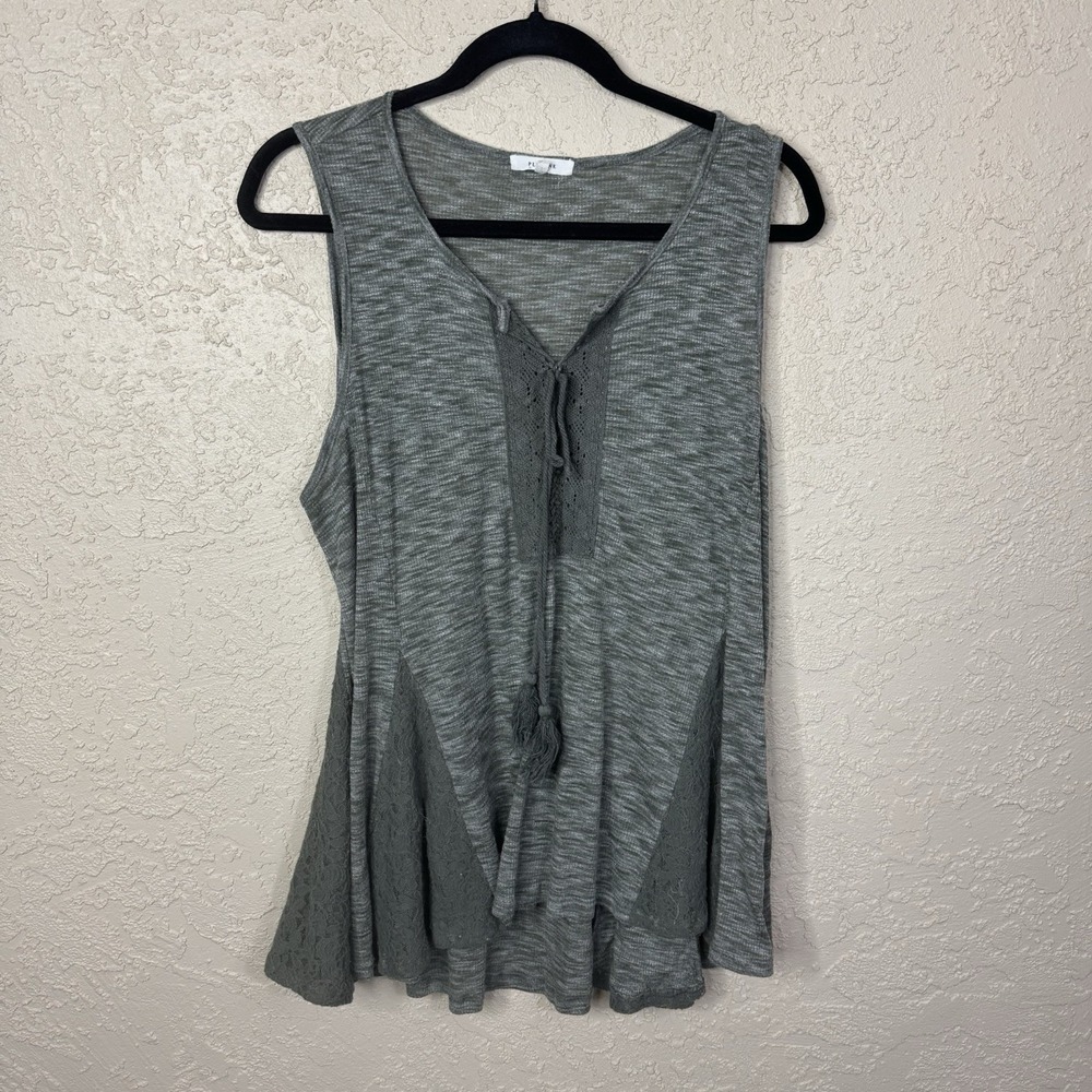 Pleione Women's Tank Top Tunic Size M Lace Greenish Grey Fairy Grunge Goblincore